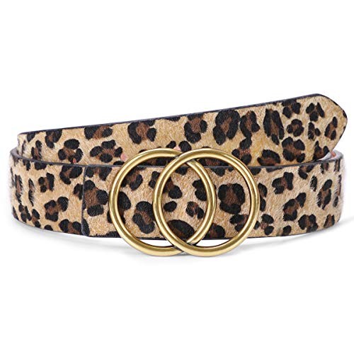 Women Leather Belt Fashion Double O-Ring Soft Faux Leather Waist Belts For - Bild 1 von 6