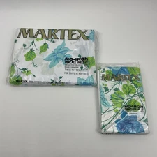 Vintage Sealed Martex Percale Twin Fitted Sheet Floral w/ Matching Pillowcases