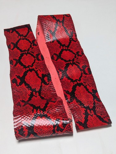 Python Printed Elaphe Snake Skin Snakeskin Leather Red 5.25x56" - Picture 3 of 3