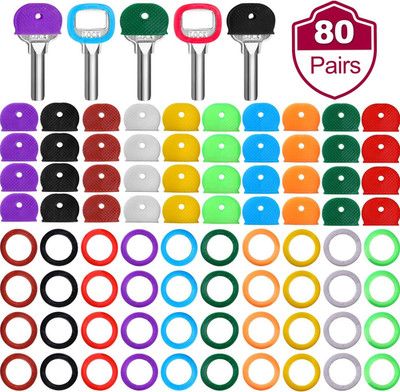 80 Pieces Colored Key Covers Caps Tags Covers Set Plastic Key Color Identifier R