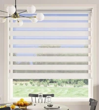 Custom Blackout Zebra Roller Window shades cordless white dual layer blinds