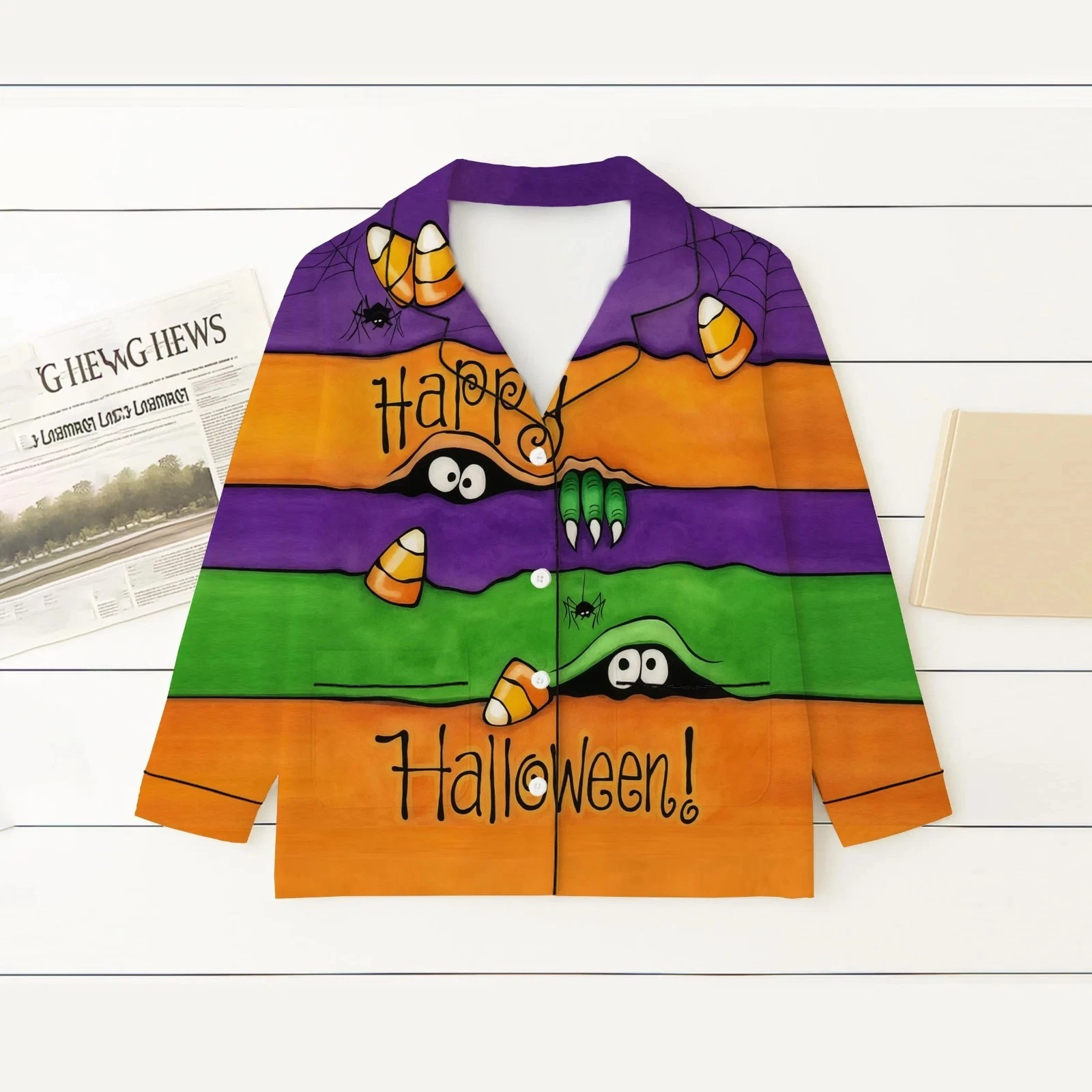 Halloween Pajama Set for Adults, Ghost Pumpkin Witch Sleepwear, Spooky Fall