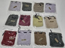 Lot of 12 Genuine Suede Leather 3" Drawstring Pouch Bag for Jewelry Coins Dice