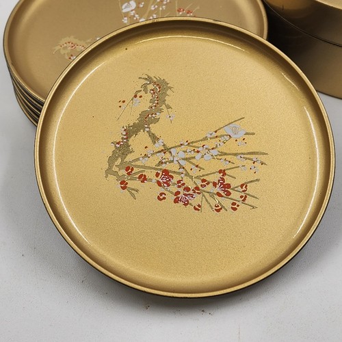 Otagiri Japón 6 posavasos redondos en flor de cerezo dorado negro lacado 4” de colección - Imagen 3 de 15