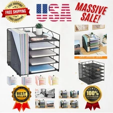Durable 5-Tier Black Paper Organizer - Efficient Desktop Storage Solution