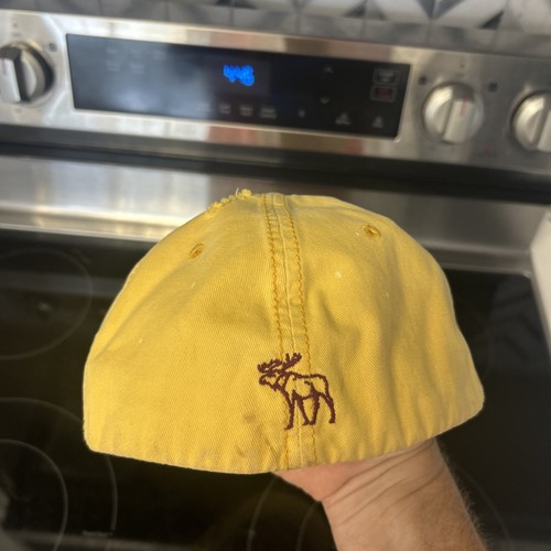 Vintage Abercrombie & Fitch MOOSE Hat Fitted Baseball Cap Y2K Yellow Large - Picture 9 of 11