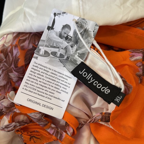 Jollycode Orange XL Smocked Waist Chiffon Floral Dress Tiered Mini 3/4 Sleeve - Picture 12 of 12