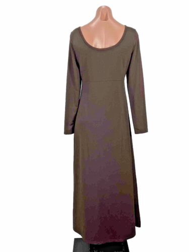 VTG 90s Express Tricot Women's 9/10 Brown Empire Stretch Long Sleeve Maxi Dress - Picture 2 of 8