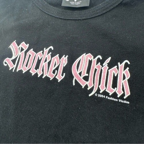 Vintage Y2K Rocker Chick 2004 Fashion Victim schwarz Baby Fit Tee T-Shirt Medium - Bild 2 von 4