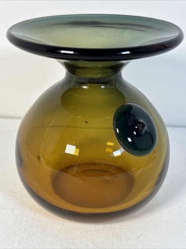 Vintage 5” Blown Glass Ombré Flower Vase Decorative Blue Yellow Green Round - Picture 6 of 9