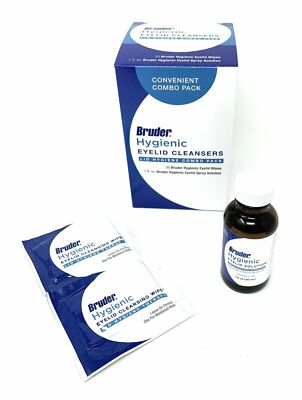 New Bruder Hygienic Eyelid Cleansers Lid Hygiene Combo Pack 30 Wipes w Solution