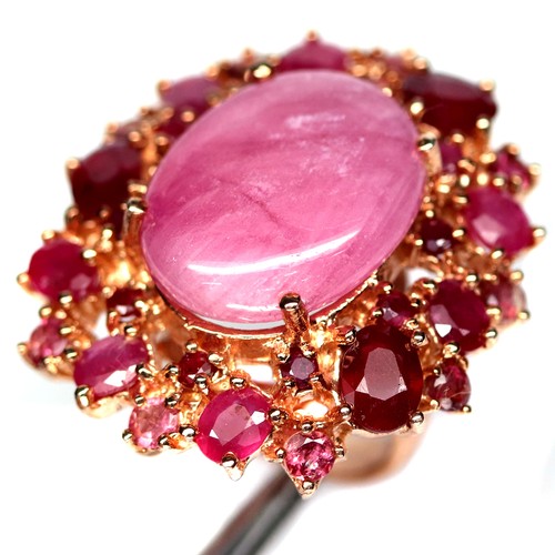 925 Sterlingsilber 17 X 21mm. Rosa Rot Rubin & Turmalin Schmuck Ringgröße 6.5 - Bild 1 von 4