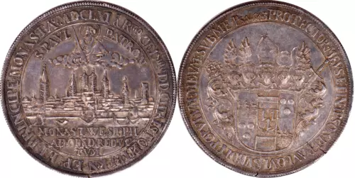 Germany 1661 Munster City View Broad Silver Taler / Thaler NGC AU55 UNDERGRADED!