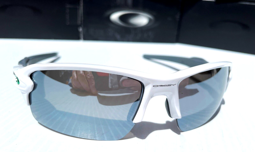 NEW Oakley FLAK 2.0 White w Green POLARIZED Galaxy Chrome Iridium Sunglass 9188 - Picture 8 of 13
