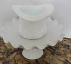Vintage Fenton Milk Glass Vase-Planter Top Hat w/starburst Button & Daisy