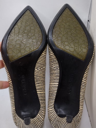 CALVIN KLEIN Womens Size 7.5 GAYLE Slipon Pumps in Black/ Ivory Stripes - Picture 12 of 17