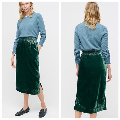 J. Crew Women's Size XS Green Velvet Pull On Midi Skirt Elastic Waist GUC** - Bild 1 von 9