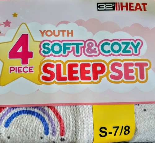 Flame-Resistant Girl's Pajamas 4-Pcs Size 7-8 Heat Retention Soft Stretch Cozy * - Picture 3 of 7