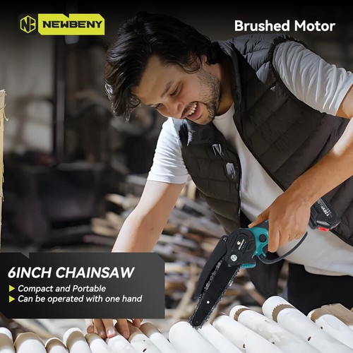 2 Batteries 6 Inch Mini Cordless Chainsaw Electric One-Hand Saw Wood Cutter UK - Picture 3 of 10