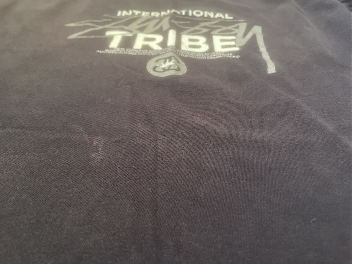 Vintage STUSSY INTERNATIONAL TRIBE T SHIRT BLACK WHITE WORLD TOUR SUPREME XXL