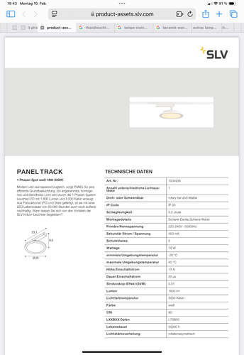 SLV 1 Phasen Panel Track LED Lampe Leuchte, matt weiß, Neu - Bild 7 von 8
