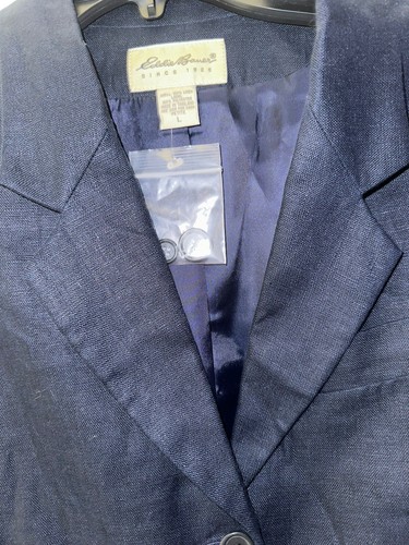 Eddie Bauer VTG NEW Linen Blazer Women L Navy Blue 100% Linen 3 Button Sportcoat - Picture 3 of 5