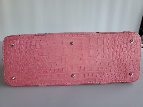 Dooney Bourke Domed Satchel Jeans Periwinkle Pink Nile Croc Embossed Handbag - Picture 6 of 8