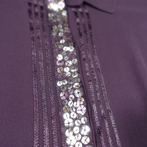 Reiss Shirt Blouse Women 12 Purple Sequin Button Up Silk Chiffon See Through Top - Picture 4 of 17