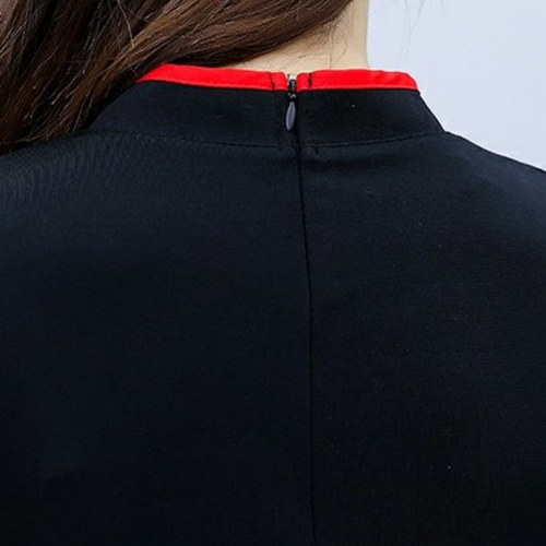 Women Ethnic Cheongsam Dress Midi Long Sleeve Floral Embroidery Side Slit - Imagen 7 de 8