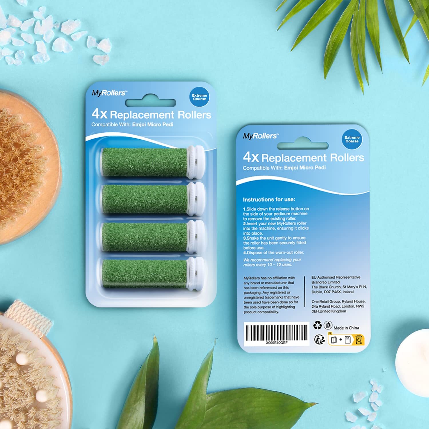  Mineral Ersatzrollen grün für Emjoi Micro Pedi im 4er-Pack Extrem Grob