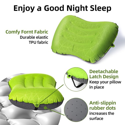 Ultralight Inflatable Camping Air Pillow With Removable Cover For Travel Compact - Picture 5 of 7