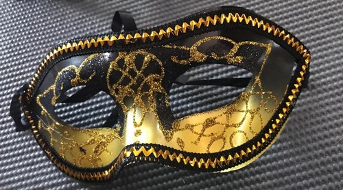 Mens Gold Venetian Black and Gold Glitter Masquerade Eye Mask - Picture 2 of 2
