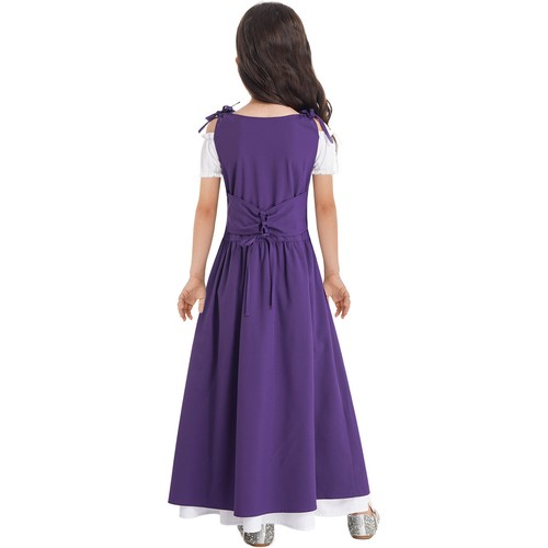UK Kid Girl Renaissance Dress Medieval Halloween Costume Flare Sleeve Ball Gown - Picture 8 of 57