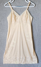 Vtg 50s Vanity Fair Sleeveless V Neck Full Slip Dress Lace Pillow Tab Size 34 S