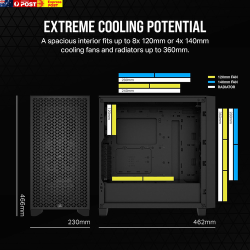 3000D AIRFLOW Mid-Tower PC Case - Black - 2X SP120 ELITE Fans - Four-Slot GPU Su - Picture 3 of 12