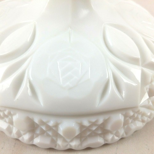 Vintage Milk Glass Candy Dish Scalloped Edge 6" Across Geometric Pattern 5.5" Ta - Picture 3 of 6