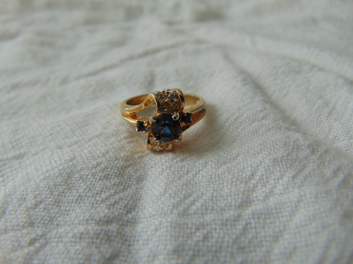 Anillo racimo vintage zafiro azul cristales transparentes talla 8 - Imagen 2 de 5