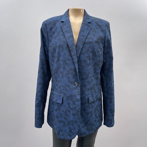Banana Republic Blazer Women 12 Blue Camo Floral Wool Blend Single Button Career