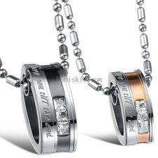 His Hers Stainless Steel " Love You Till the End " Couple Rings Pendant Necklace