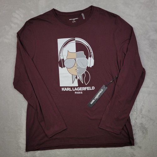 Karl Lagerfeld Shirt Herren XL Langarm Rundhals Grafik Tee DJ Musik Neu mit Etikett NEU