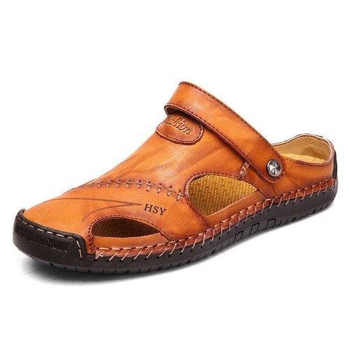 Men Genuine Leather Sandals Summer Casual Sports Beach Shoes Soft Home Slippers - Picture 13 of 14