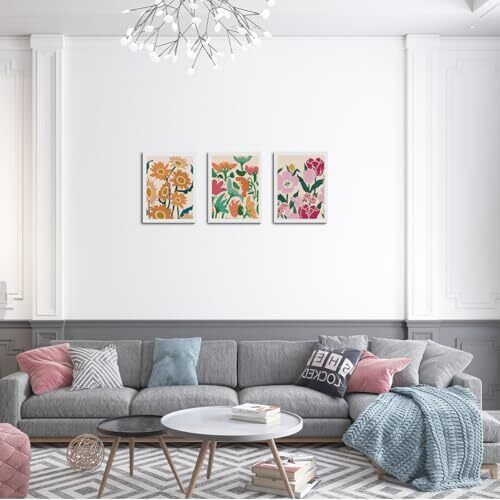 3 Piece Canvas Botanical Wall Art Flowers Wall Decor Framed Art Multi 1083 - Picture 4 of 7