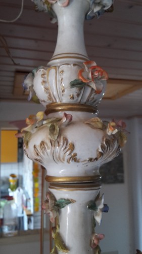 Capodimonte Kronleuchter 3-armig Lampe Italien Porzellan Blumen Antik Defekt - Bild 2 von 17