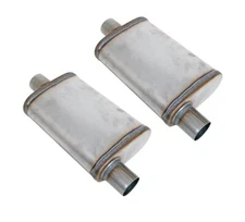 HI PERFORMANCE FREE FLOW 409 STAINLESS STEEL MUFFLERS 2.5" OFFSET CENTER PAIR