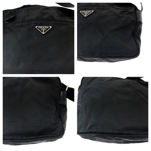 PRADA Tessuto Triangle avec Logo Sac Bandoulière Pochette vendre Noir Noir Nylon