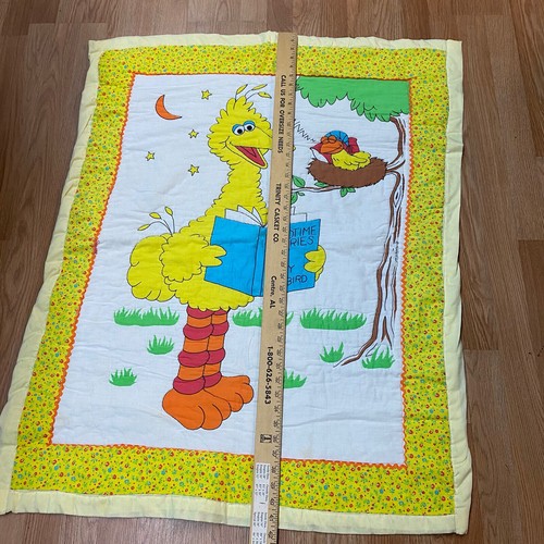 Vintage Handmade Sesame Street Baby Quilt Blanket Big Bird Reading Bedtime Story - Picture 3 of 6