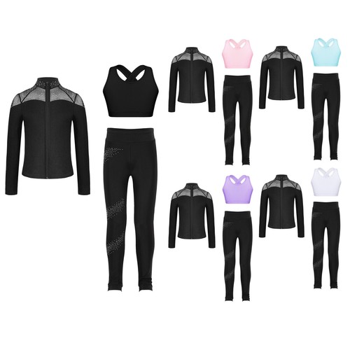 Kids Girl's Tracksuit Shiny Jacket With Pants Rhinestones Sweatsuit Long Sleeve - Picture 3 of 54