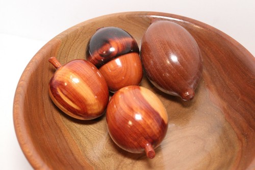 Vintage Hand Carved Wooden Mixed Fruit And Nuts With Pedestal Bowl Mid Century - Picture 4 of 10