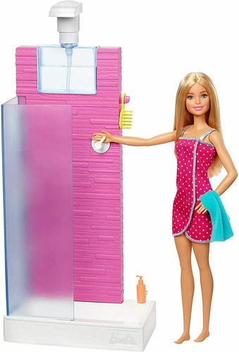 Barbie Doll Shower Playset Working Shower & Bath Accessories Set Kids Toy NEW - Afbeelding 1 van 10