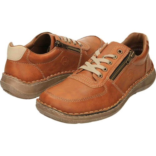 Rieker Wide Fit Shoes Lace Up Mens Zip 03030-25 Loafers Light Brown Comfort - Picture 8 of 12